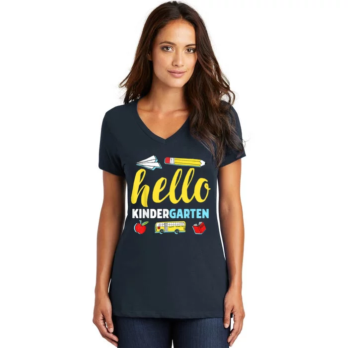 Hello Kindergarten Teacher First Day Back To School Women's V-Neck T-Shirt