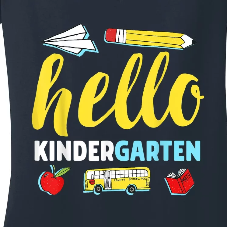 Hello Kindergarten Teacher First Day Back To School Women's V-Neck T-Shirt