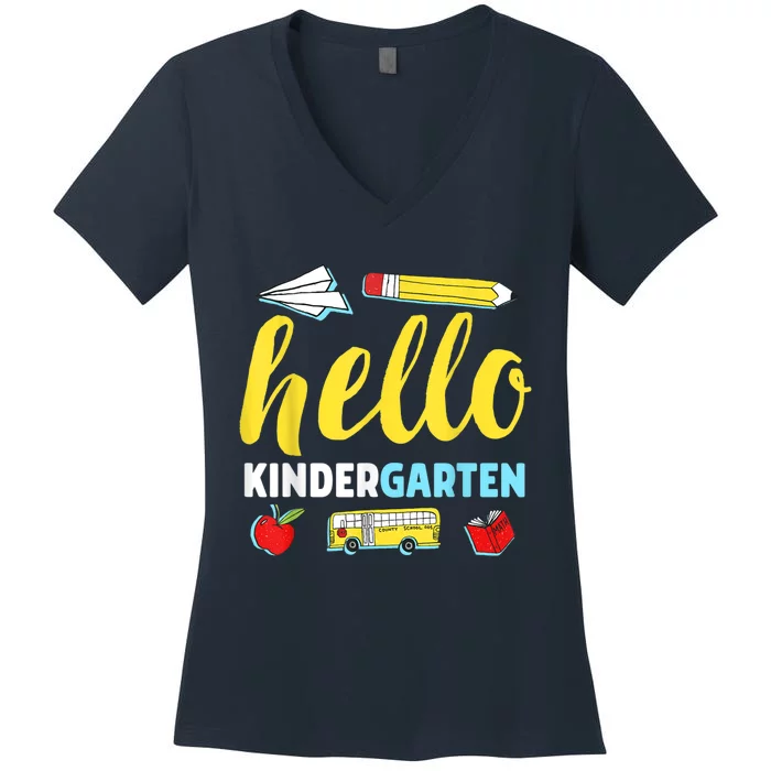 Hello Kindergarten Teacher First Day Back To School Women's V-Neck T-Shirt