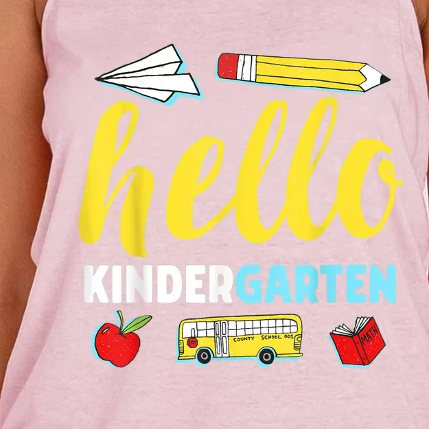 Hello Kindergarten Teacher First Day Back To School Women's Knotted Racerback Tank