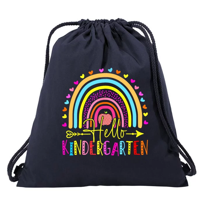 Hello Kindergarten Team Kinder Grade Back To School Rainbow Gift Drawstring Bag