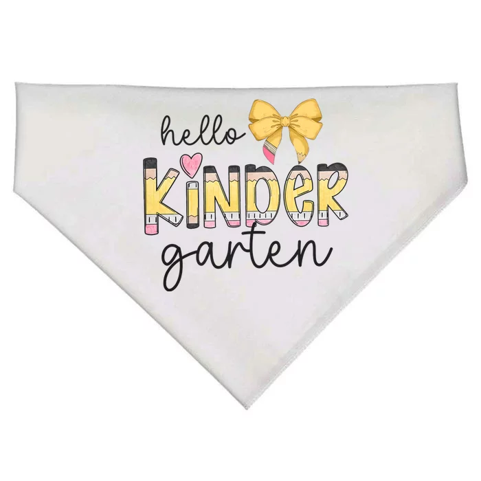 Hello Kindergarten Teacher Squad Coquette Bow Pencil School USA-Made Doggie Bandana