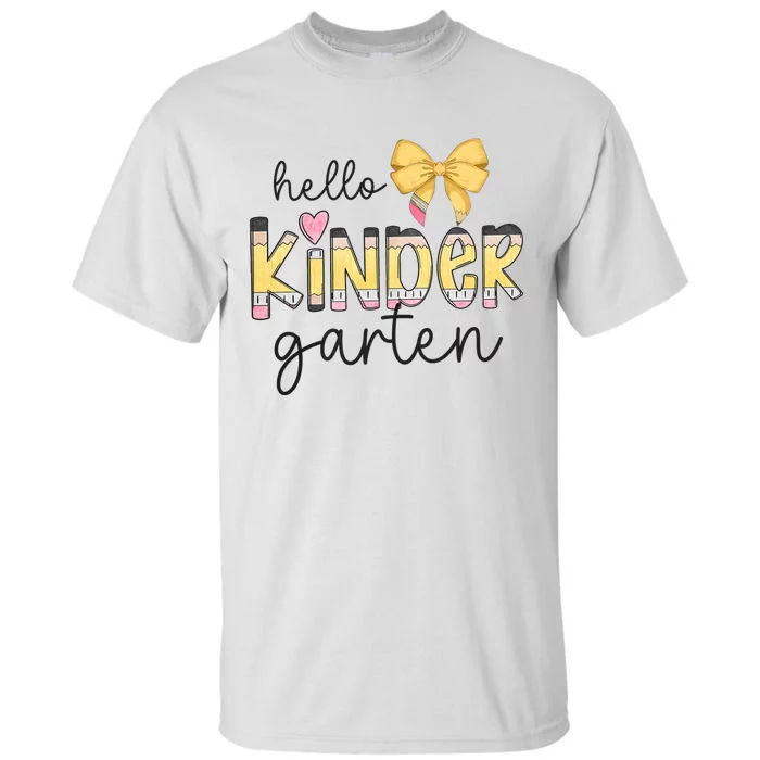 Hello Kindergarten Teacher Squad Coquette Bow Pencil School Tall T-Shirt