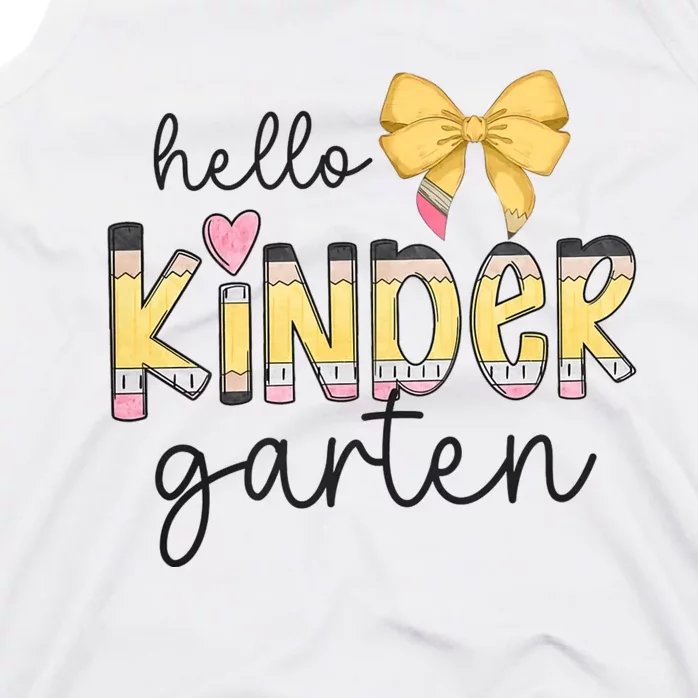 Hello Kindergarten Teacher Squad Coquette Bow Pencil School Tank Top