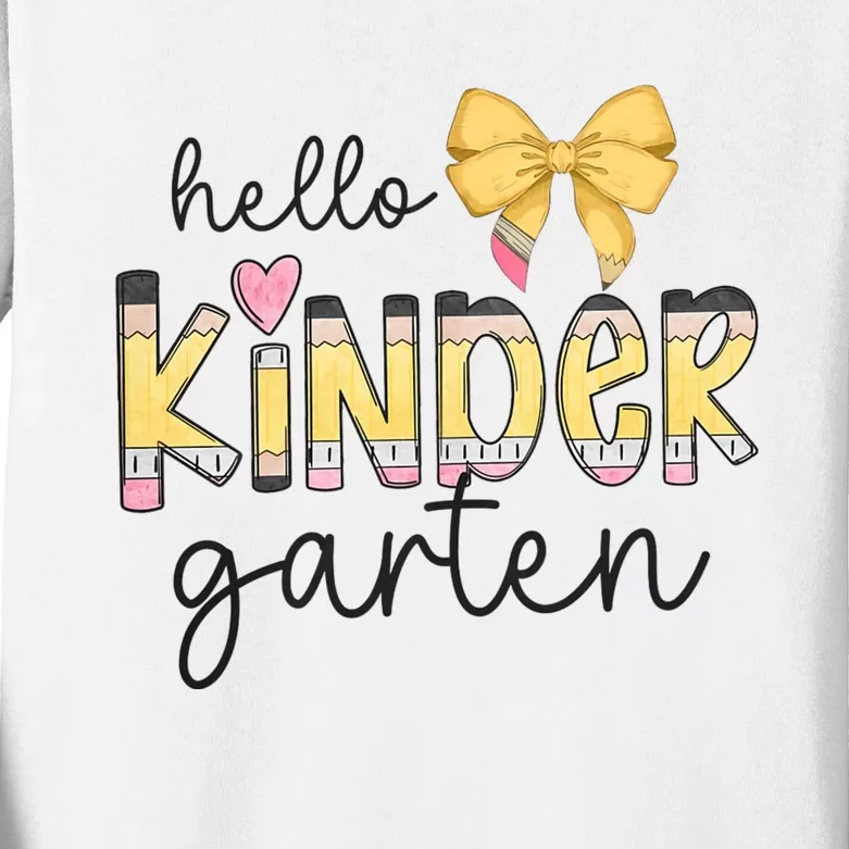 Hello Kindergarten Teacher Squad Coquette Bow Pencil School Kids Long Sleeve Shirt