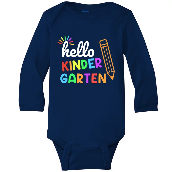 Hello Kindergarten Team Kinder Back To School Teacher Baby Long Sleeve Bodysuit