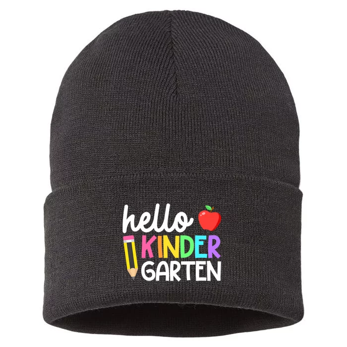 Hello Kindergarten Team Kinder Back To School Teacher Sustainable Knit Beanie