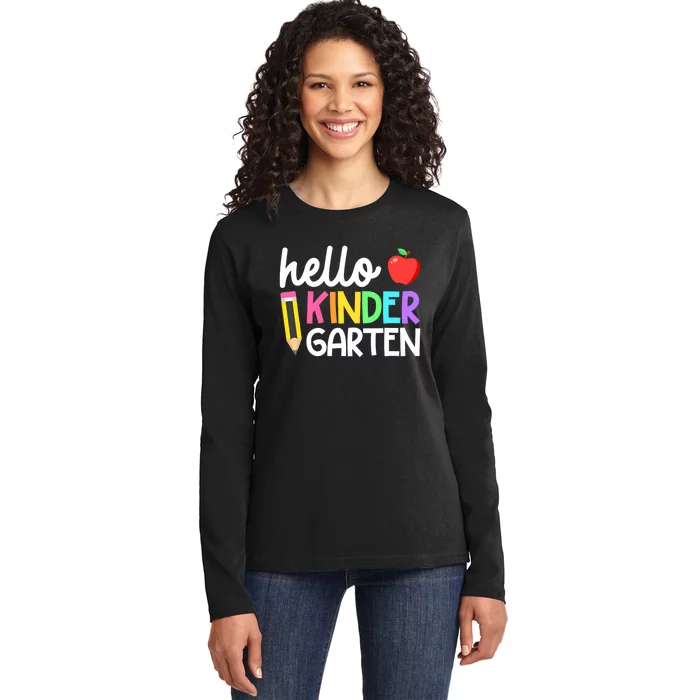 Hello Kindergarten Team Kinder Back To School Teacher Ladies Long Sleeve Shirt