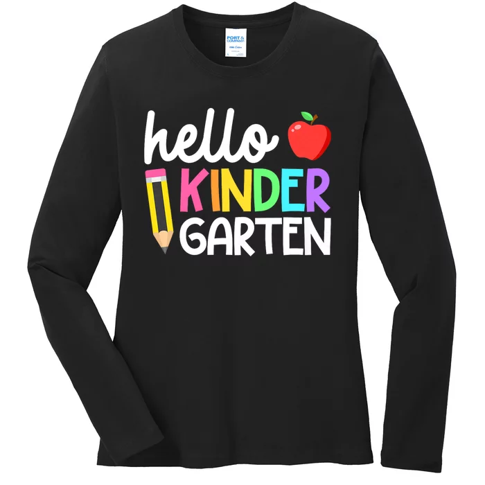 Hello Kindergarten Team Kinder Back To School Teacher Ladies Long Sleeve Shirt