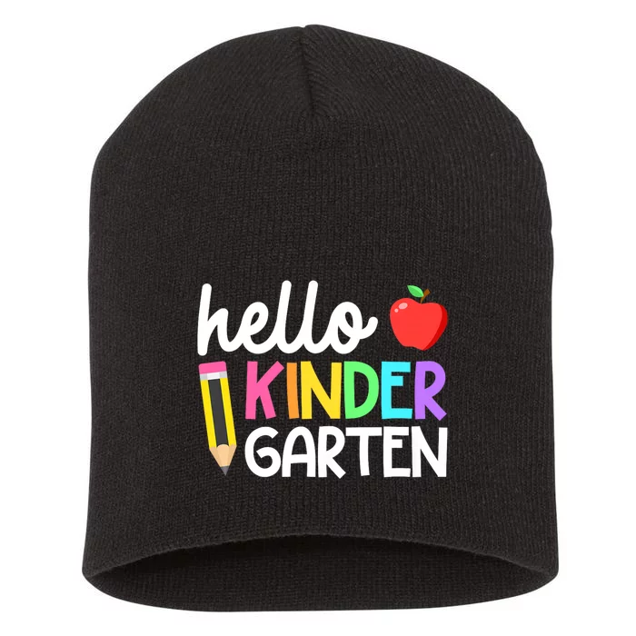 Hello Kindergarten Team Kinder Back To School Teacher Short Acrylic Beanie