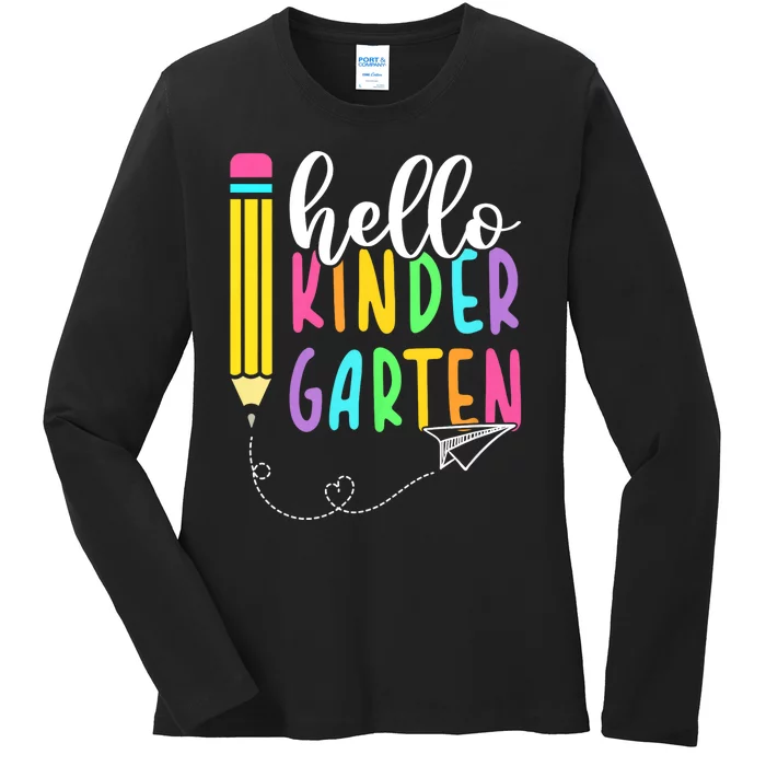 Hello Kindergarten Team Kinder Back To School Teacher Ladies Long Sleeve Shirt