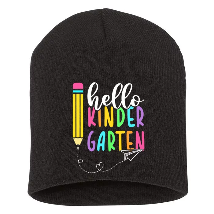 Hello Kindergarten Team Kinder Back To School Teacher Short Acrylic Beanie