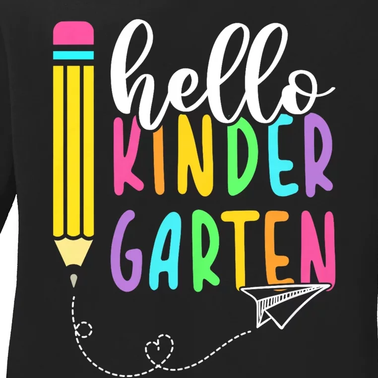 Hello Kindergarten Team Kinder Back To School Teacher Ladies Long Sleeve Shirt