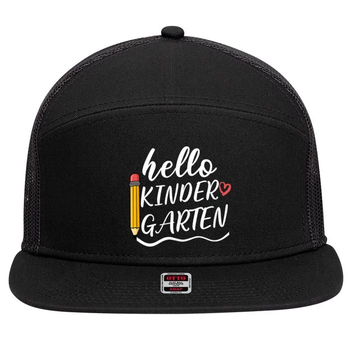 Hello Kindergarten Team Kinder Back To School Teacher 7 Panel Mesh Trucker Snapback Hat