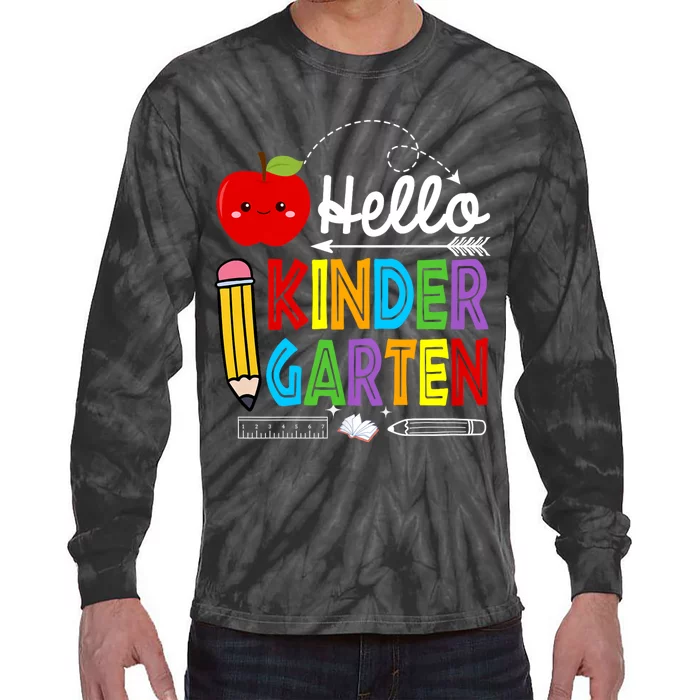 Hello Kindergarten Team Kinder Back To School Teacher Tie-Dye Long Sleeve Shirt