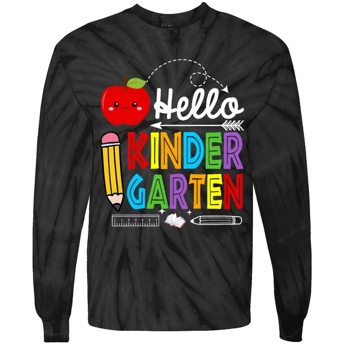 Hello Kindergarten Team Kinder Back To School Teacher Tie-Dye Long Sleeve Shirt