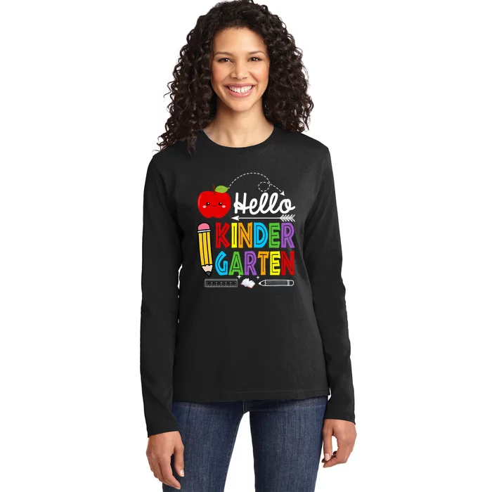 Hello Kindergarten Team Kinder Back To School Teacher Ladies Long Sleeve Shirt