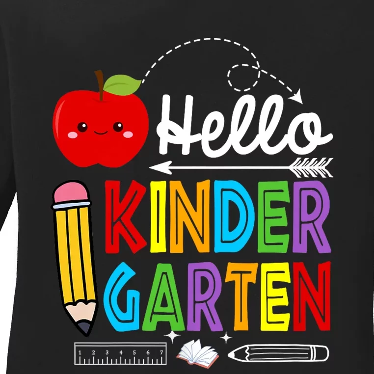 Hello Kindergarten Team Kinder Back To School Teacher Ladies Long Sleeve Shirt