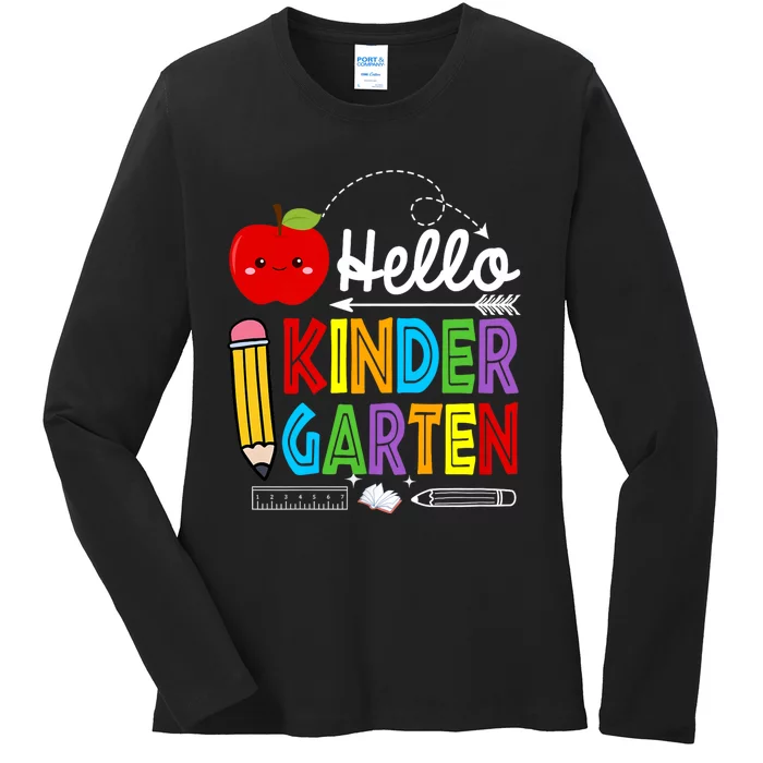 Hello Kindergarten Team Kinder Back To School Teacher Ladies Long Sleeve Shirt