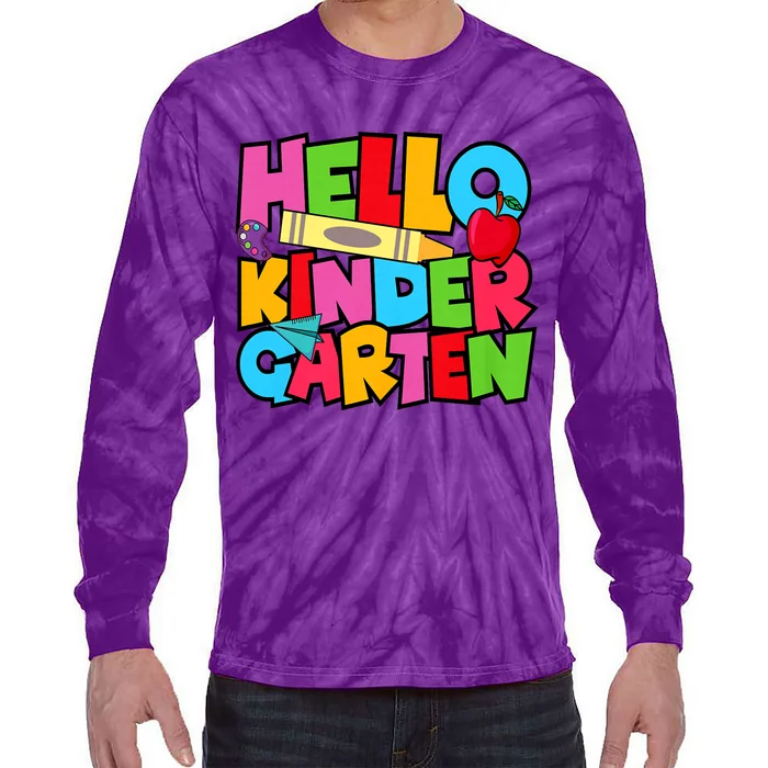 Hello Kindergarten Team Kinder Back To School Teacher Tie-Dye Long Sleeve Shirt