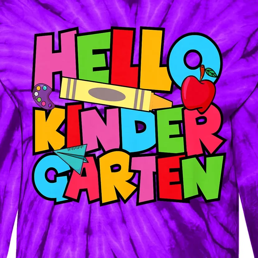 Hello Kindergarten Team Kinder Back To School Teacher Tie-Dye Long Sleeve Shirt