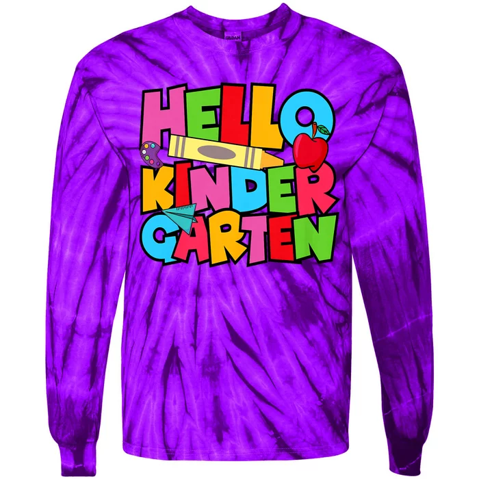 Hello Kindergarten Team Kinder Back To School Teacher Tie-Dye Long Sleeve Shirt