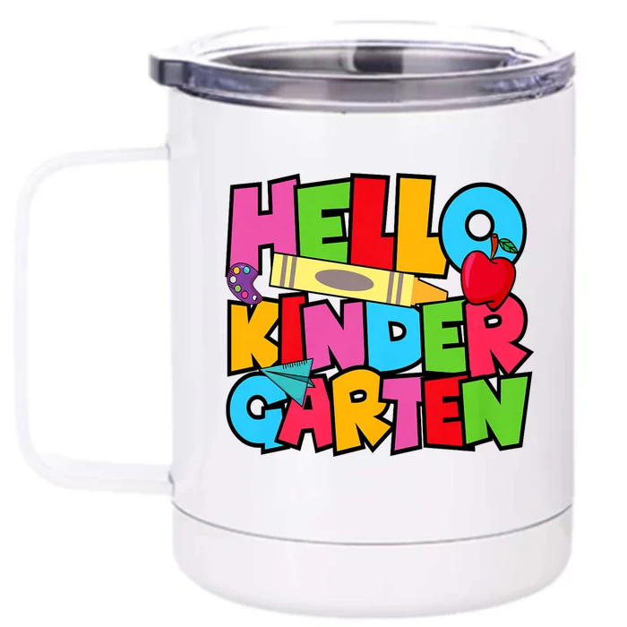 Hello Kindergarten Team Kinder Back To School Teacher Front & Back 12oz Stainless Steel Tumbler Cup