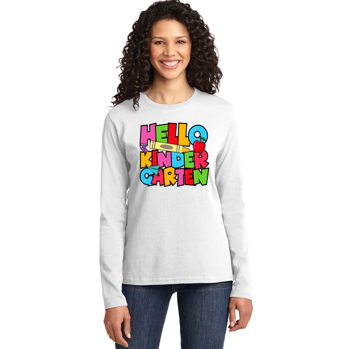 Hello Kindergarten Team Kinder Back To School Teacher Ladies Long Sleeve Shirt