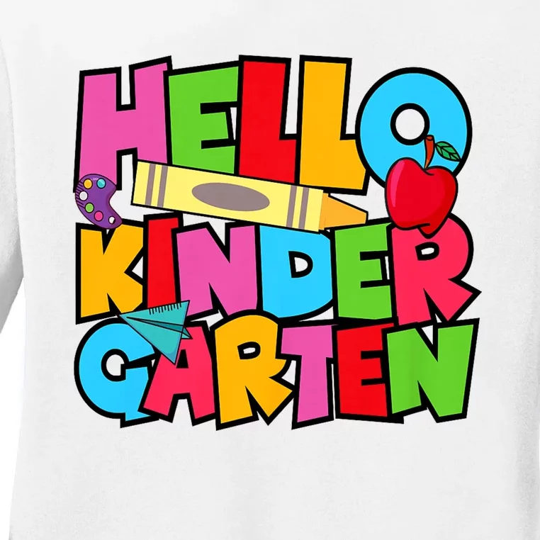 Hello Kindergarten Team Kinder Back To School Teacher Ladies Long Sleeve Shirt