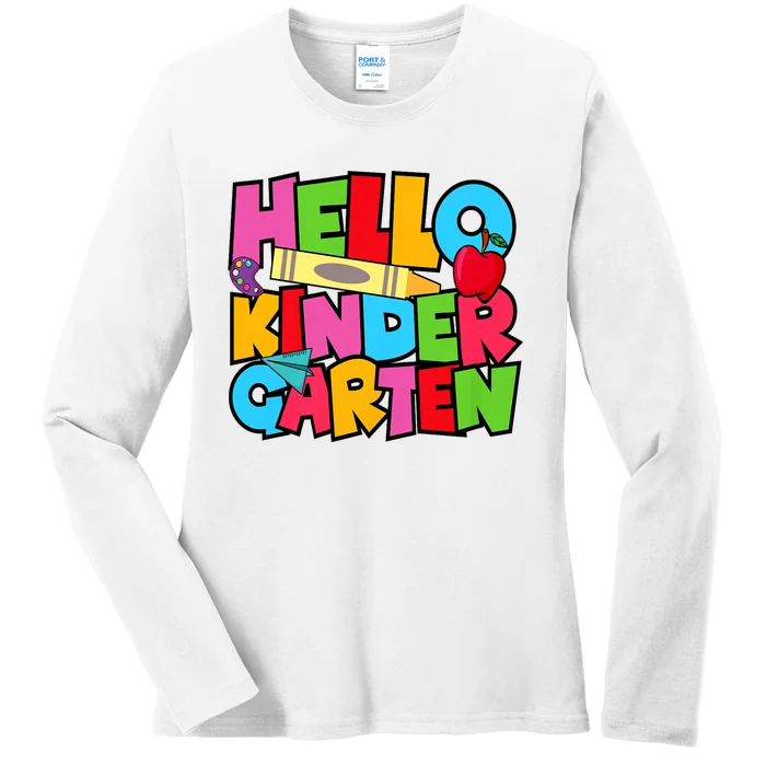 Hello Kindergarten Team Kinder Back To School Teacher Ladies Long Sleeve Shirt