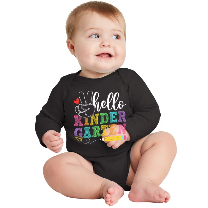 Hello Kindergarten Team Kinder Back To School Teacher Baby Long Sleeve Bodysuit