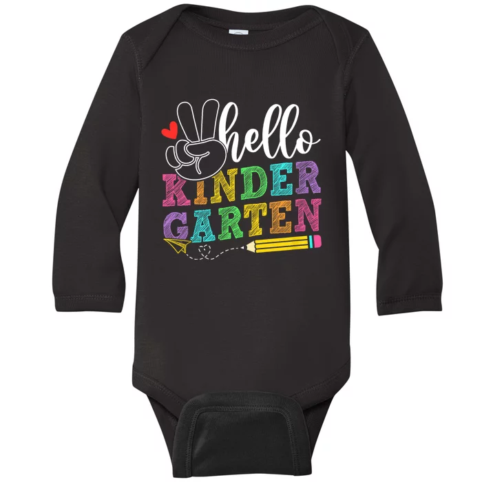 Hello Kindergarten Team Kinder Back To School Teacher Baby Long Sleeve Bodysuit