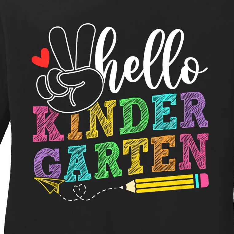 Hello Kindergarten Team Kinder Back To School Teacher Ladies Long Sleeve Shirt