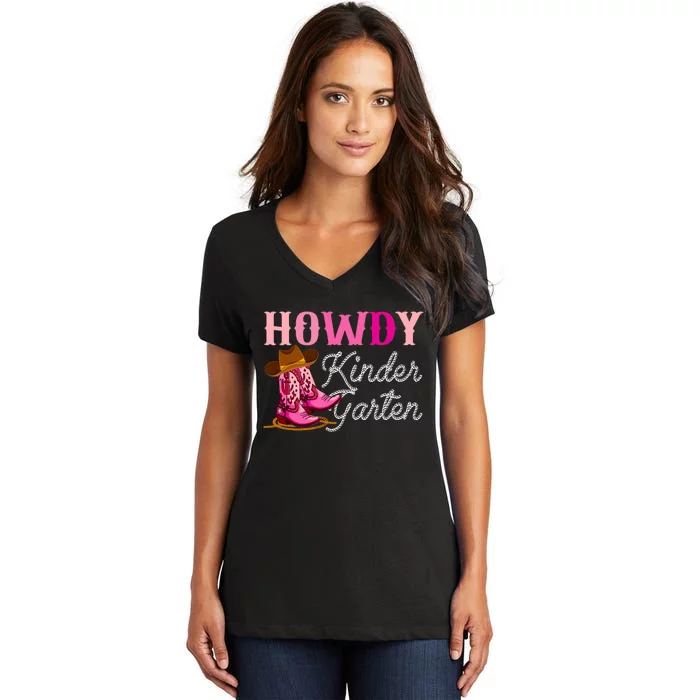 Howdy Kindergarten Teacher Rodeo Country Western Cowgirl Women's V-Neck T-Shirt