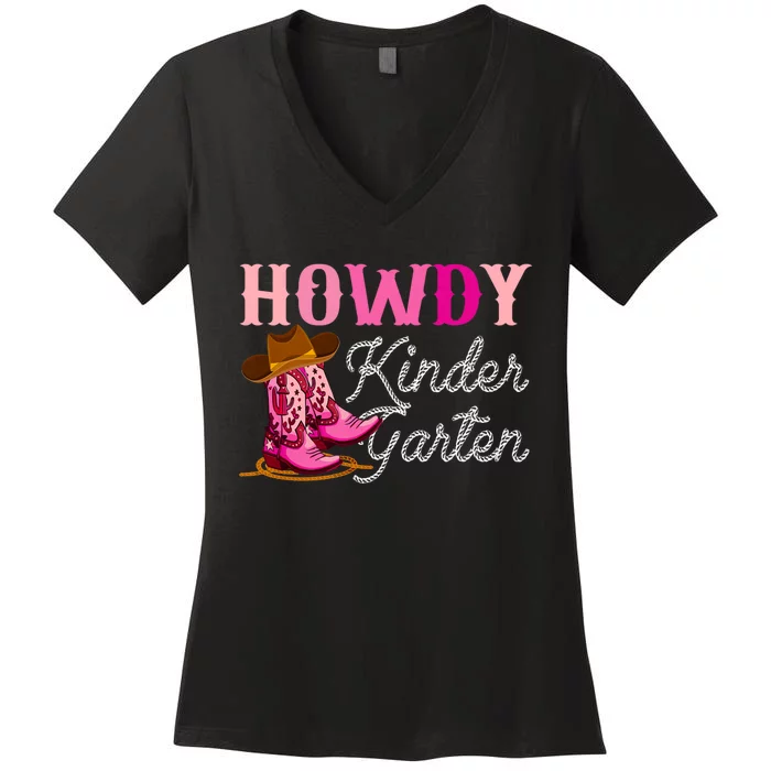 Howdy Kindergarten Teacher Rodeo Country Western Cowgirl Women's V-Neck T-Shirt