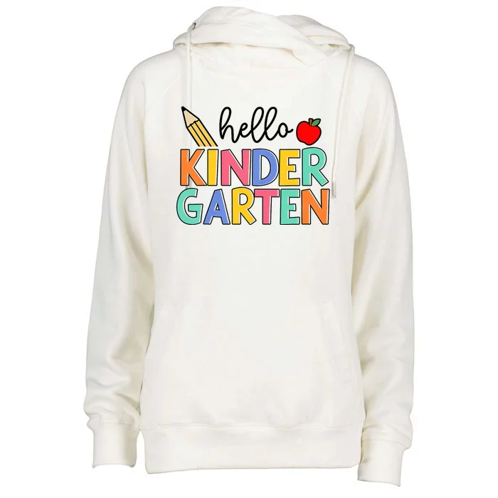 Hello Kindergarten Team Kinder Back To School Teacher Womens Funnel Neck Pullover Hood