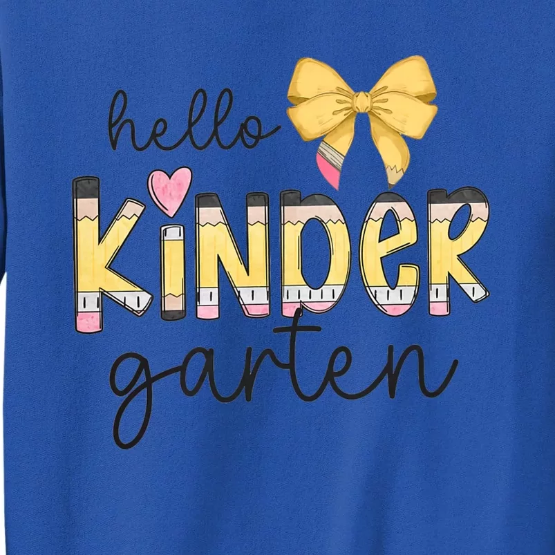 Hello Kindergarten Teacher Squad Coquette Bow Pencil School Tall Sweatshirt