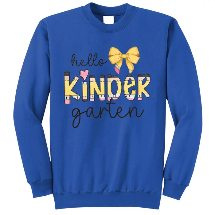 Hello Kindergarten Teacher Squad Coquette Bow Pencil School Tall Sweatshirt