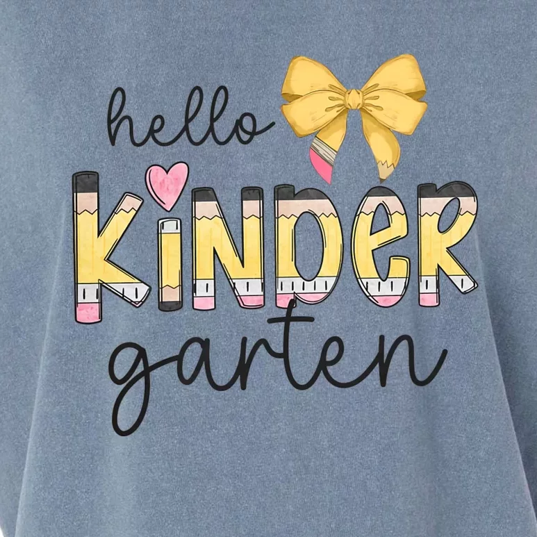 Hello Kindergarten Teacher Squad Coquette Bow Pencil School Garment-Dyed Women's Muscle Tee