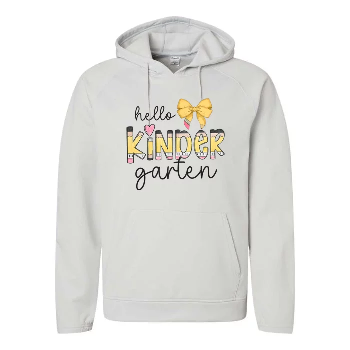 Hello Kindergarten Teacher Squad Coquette Bow Pencil School Performance Fleece Hoodie