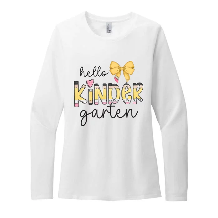 Hello Kindergarten Teacher Squad Coquette Bow Pencil School Womens CVC Long Sleeve Shirt