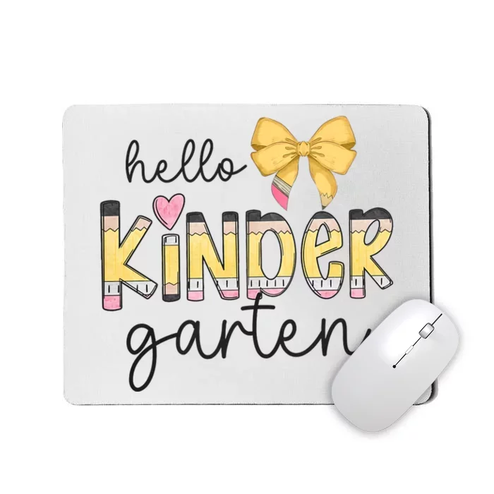 Hello Kindergarten Teacher Squad Coquette Bow Pencil School Mousepad