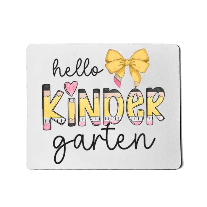 Hello Kindergarten Teacher Squad Coquette Bow Pencil School Mousepad