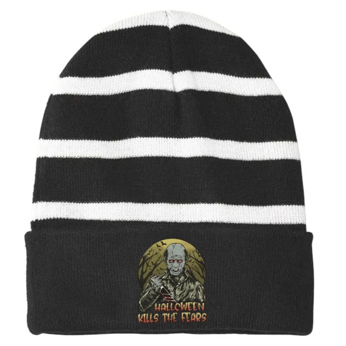 Halloween Kills The Fears Holiday Halloween Night Party Striped Beanie with Solid Band