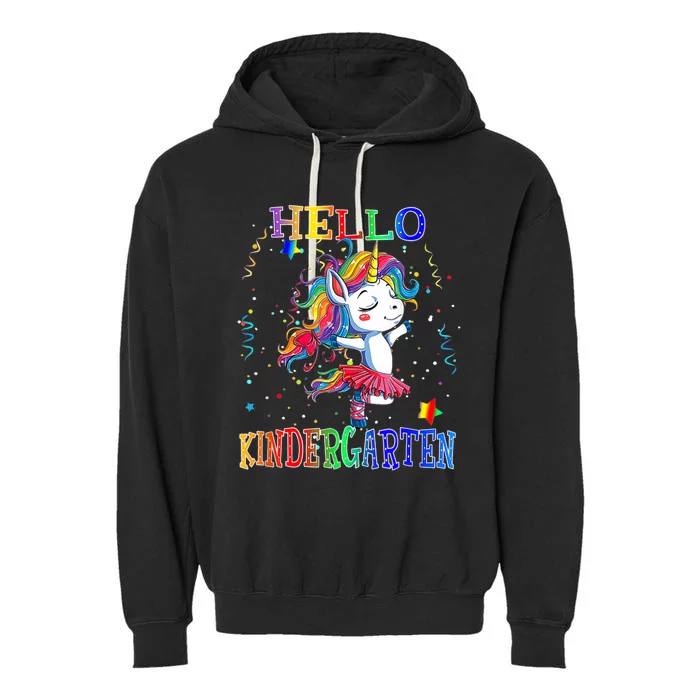 Hello Kindergarten Unicorn Back To School Funny Girl Garment-Dyed Fleece Hoodie