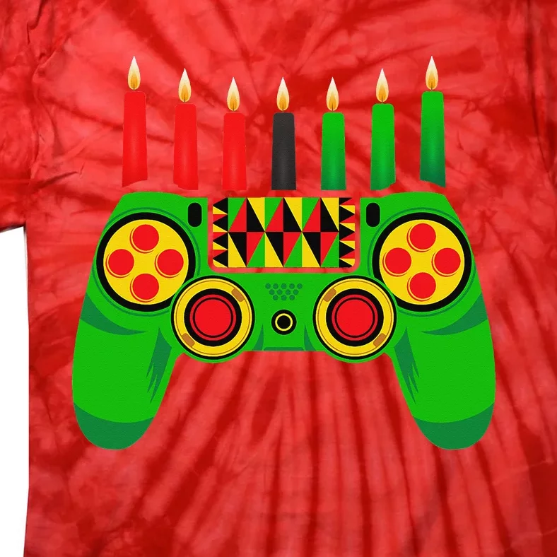 Happy Kwanzaa Video Gamer Kinara Candles African American Tie-Dye T-Shirt