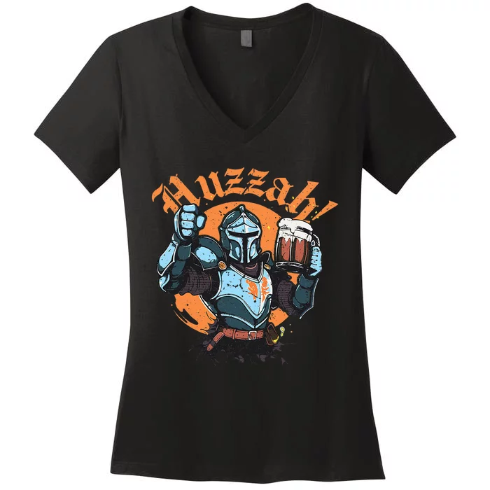 Huzzah Knight With Mead Funny Ren Faire Women's V-Neck T-Shirt