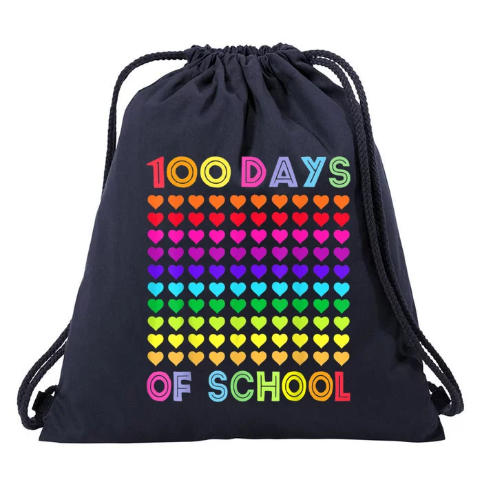 Heart Love 100 Days Of School Rainbow Teacher Gift Cute Gift Drawstring Bag