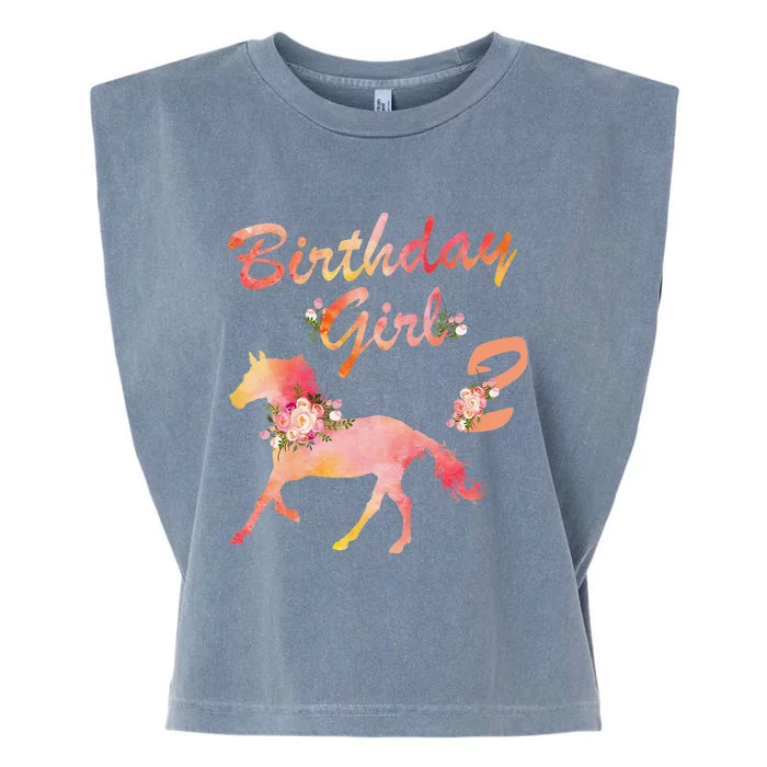 Horse Lover 2nd Birthday For Love Horses 2 Years Old Garment-Dyed Women's Muscle Tee