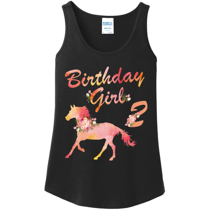 Horse Lover 2nd Birthday For Girl Love Horses 2 Years Old Ladies Essential Tank